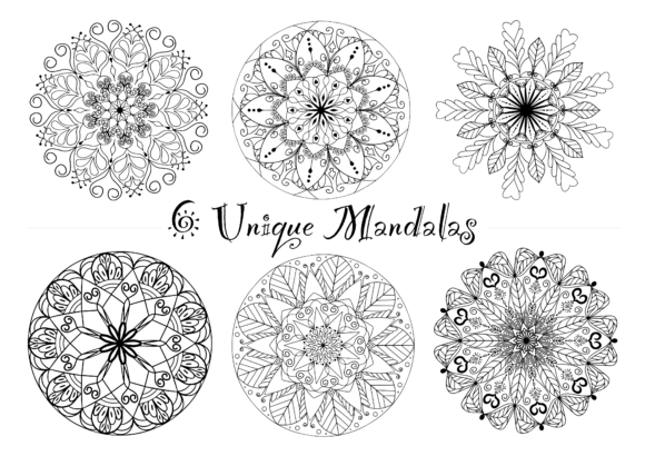 Bundle 6 Unique Mandalas for Coloring: Graphics & Pages