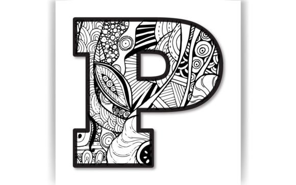 Decorative P Letter Coloring Page KIDS Graphics