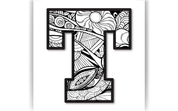 Decorative T Letter Coloring Page KIDS Graphics