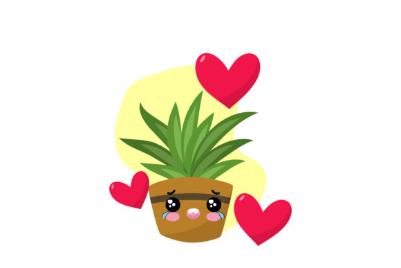 Kawai Decorative Plant Sad Expression Graphics & Icons
